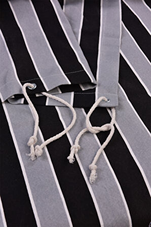 Kalın Düğmeli Kuş Gözlü Bağcık Hediyeli Balkon Perdesi Siyah-gri