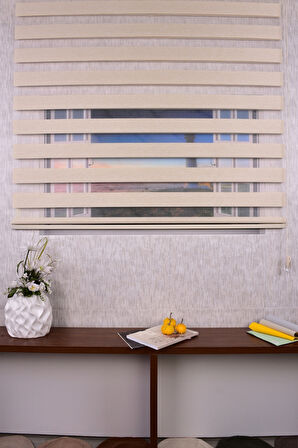 Krem Düz Etek Dilimsiz DS 614-H6 Zebra Stor Güneşlik Perde