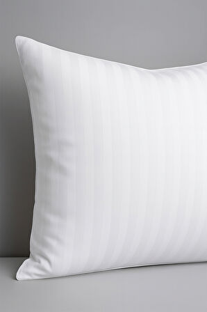 Beyaz Çizgili Pamuk Saten Yastık Kılıfı