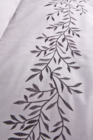 Yaprak İşlemeli Çift Kişilik Nevresim Takımı Gri %100 Pamuk