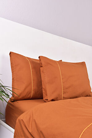 Biyeli Çift Kişilik Nevresim Takımı Taba %100 Pamuk 