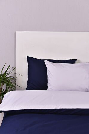 Çift Taraflı Çift Kişilik Nevresim Takımı Lacivert Gri %100 Pamuk