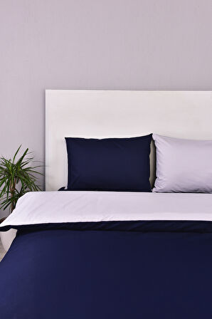 Çift Taraflı Çift Kişilik Nevresim Takımı Lacivert Gri %100 Pamuk