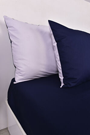 Çift Taraflı Çift Kişilik Nevresim Takımı Lacivert Gri %100 Pamuk