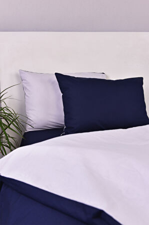 Çift Taraflı Çift Kişilik Nevresim Takımı Lacivert Gri %100 Pamuk