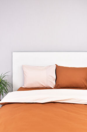 Çift Taraflı Çift Kişilik Nevresim Takımı Krem Taba %100 Pamuk