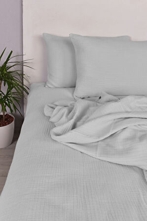 Müslin Çift Kişilik Nevresim Takımı Gri
