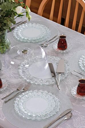 Glore Marche Platin Yaldızlı 6 Kişilik 33 Parça Pasta Çay Servis İkram Takımı