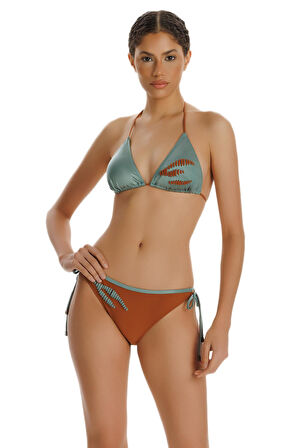 Zeki Yaprak Desen Detaylı Üçgen Bikini Takımı