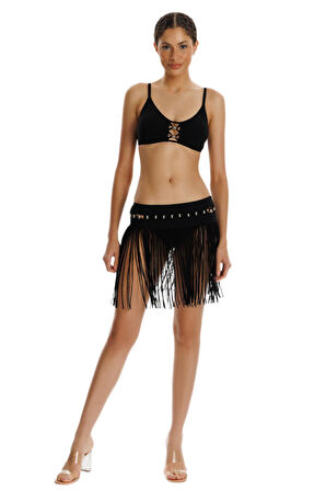 Zeki Püsküllü Siyah Pareo Etek