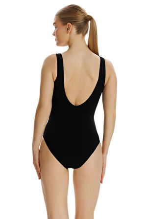 Zeki Drape Detaylı Kuruvaze Siyah Mayo