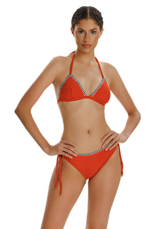 Zeki Turuncu İşlemeli Üçgen Bikini Takımı