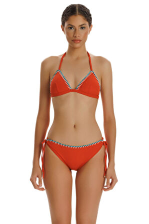 Zeki Turuncu İşlemeli Üçgen Bikini Takımı