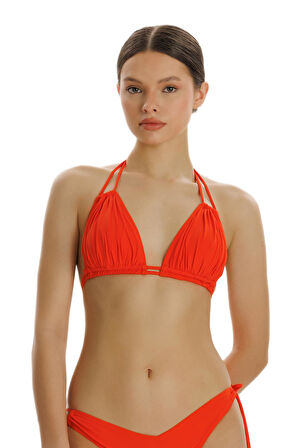 Zeki Turuncu Drapeli Bikini Üst