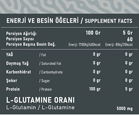 Oversize Nutrition L-Glutamine 300g 60 Servis Aromasız