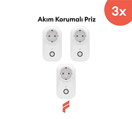 Akıllı Akım Korumalı Priz 3'lü Set (16 AMPER), Wifi, Uzaktan Kontrol, Enerji Tüketim Takibi