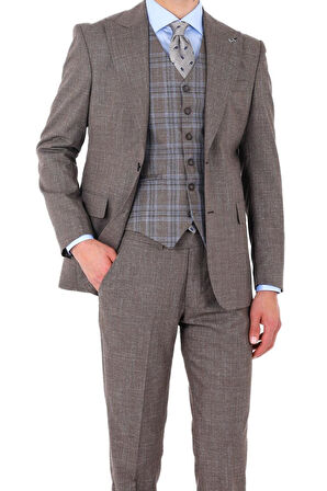 Modern ve Şık Yelekli Erkek Takım Elbise - Slim Fit Viskon Karışımlı