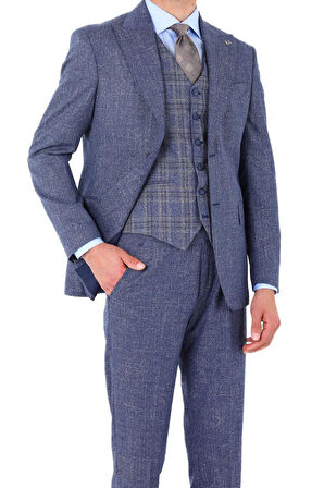Modern ve Şık Yelekli Erkek Takım Elbise - Slim Fit Viskon Karışımlı