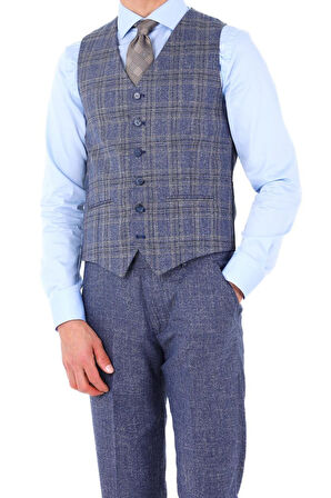 Modern ve Şık Yelekli Erkek Takım Elbise - Slim Fit Viskon Karışımlı