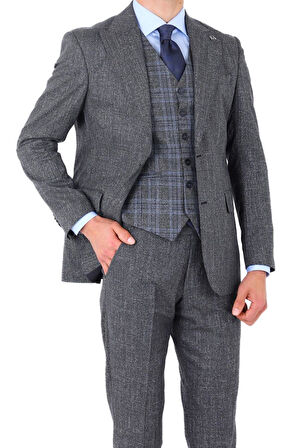 Modern ve Şık Yelekli Erkek Takım Elbise - Slim Fit Viskon Karışımlı