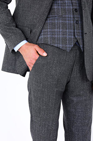 Modern ve Şık Yelekli Erkek Takım Elbise - Slim Fit Viskon Karışımlı