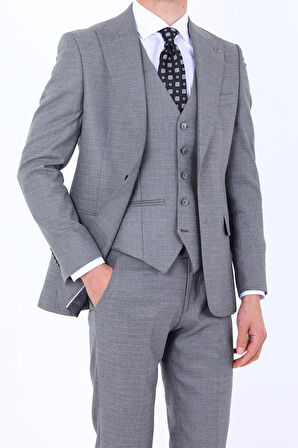 Şık ve Rahat Yelekli Erkek Takım Elbise - Viskon Karışımlı Slim Fit