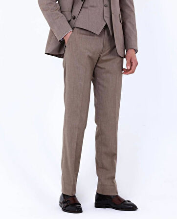 Slim Fit Yelekli Erkek Takım Elbise - Viskon Karışımlı Dört Mevsim Kullanılabilir