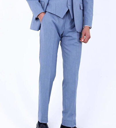 Slim Fit Yelekli Erkek Takım Elbise - Viskon Karışımlı Dört Mevsim Kullanılabilir