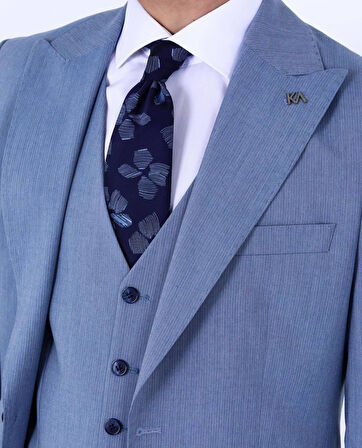 Slim Fit Yelekli Erkek Takım Elbise - Viskon Karışımlı Dört Mevsim Kullanılabilir