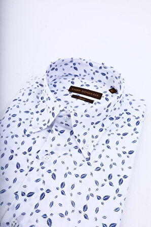 Modern Desenli Yaka Düğmeli Erkek Gömlek-KAW4630S