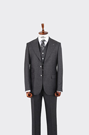 Şık ve Zarif Yelekli Erkek Takım Elbise - Slim Fit Viskon ve Likra Dokulu