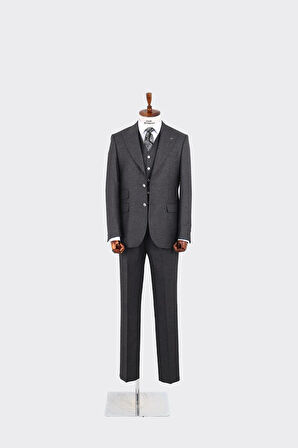 Şık ve Zarif Yelekli Erkek Takım Elbise - Slim Fit Viskon ve Likra Dokulu