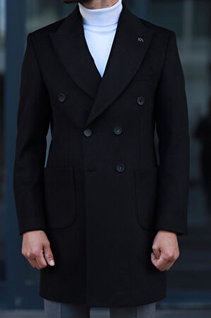 Erkek Kışlık Yünlü Kumaş Kruvaze Kaban-KAV7205W