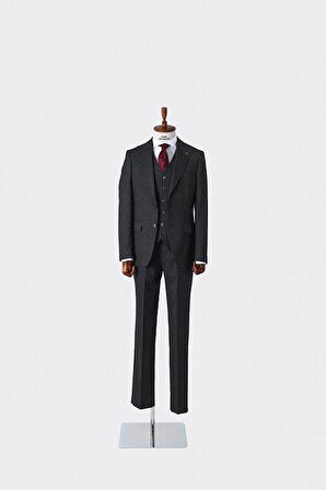 Slim Fit Viskon Karışımlı Yelekli Erkek Takım Elbise - Dört Mevsim
