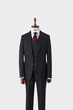 Slim Fit Viskon Karışımlı Yelekli Erkek Takım Elbise - Dört Mevsim