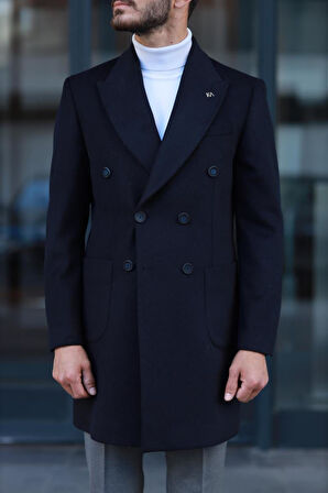 Erkek Kışlık Yünlü Kumaş Kruvaze Kaban 