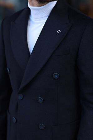 Erkek Kışlık Yünlü Kumaş Kruvaze Kaban 