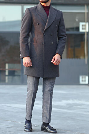 Geniş Yaka Erkek Kruvaze Kaban - Modern Kesim-KAV7200W