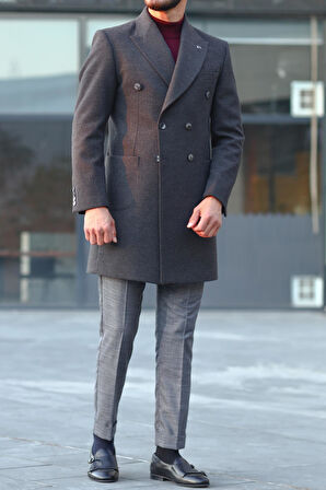 Geniş Yaka Erkek Kruvaze Kaban - Modern Kesim