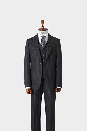 Slim Fit Viskon Karışımlı Yelekli Erkek Takım Elbise - Dört Mevsim