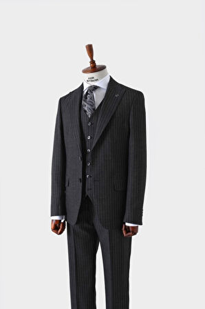 Slim Fit Viskon Karışımlı Yelekli Erkek Takım Elbise - Dört Mevsim