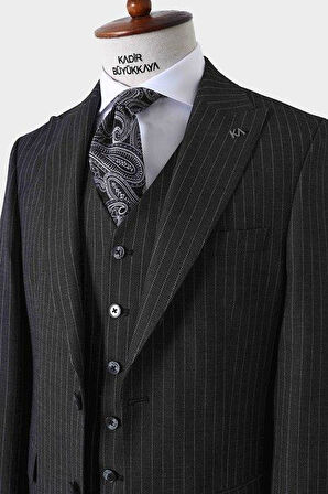 Slim Fit Viskon Karışımlı Yelekli Erkek Takım Elbise - Dört Mevsim