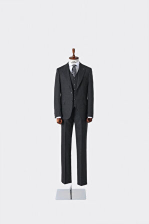 Slim Fit Viskon Karışımlı Yelekli Erkek Takım Elbise - Dört Mevsim