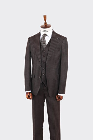 Slim Fit Viskon Karışımlı Yelekli Erkek Takım Elbise - Dört Mevsim-KAW1022S