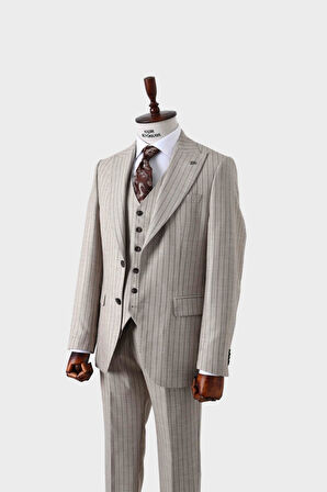 Şık ve Rahat Yelekli Erkek Takım Elbise - Slim Fit Dört Mevsim Kullanılabilir