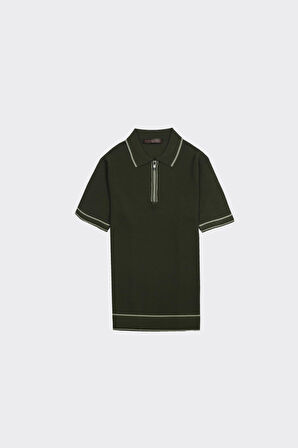 Fermuarlı Polo Yaka Kısa Kol Erkek T-Shirt