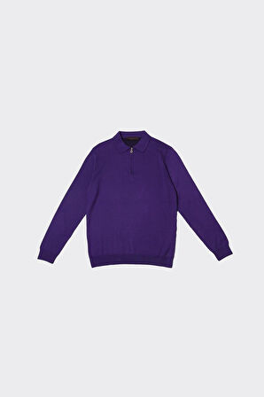 Fermuarlı Polo Yaka Erkek Pamuklu Triko Kazak-KAW6700W