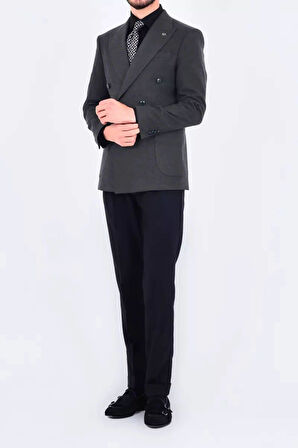 Modern Slim Fit Dar Kesim Kruvaze Erkek Viskon Ceket