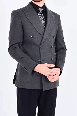 Modern Slim Fit Dar Kesim Kruvaze Erkek Viskon Ceket