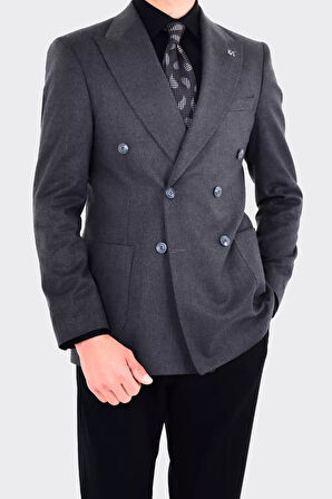 Modern Slim Fit Dar Kesim Kruvaze Erkek Viskon Ceket